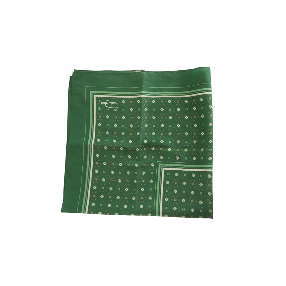 Vintage Desco Silk Scarf Forest Green Floral Foulard Geometric Mod Japan Retro